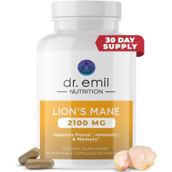 DR. EMIL NUTRITION Lions Mane 2100mg Organic Focus Mental Clarity Cognition Mushroom Supplement