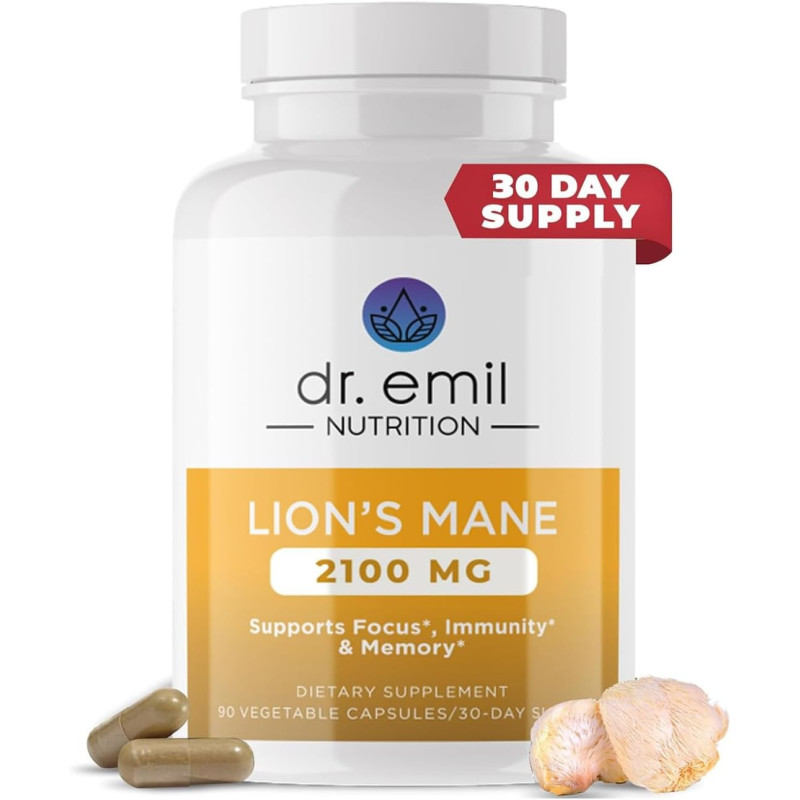DR. EMIL NUTRITION Lions Mane 2100mg Organic Focus Mental Clarity Cognition Mushroom Supplement