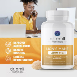 DR. EMIL NUTRITION Lions Mane 2100mg Organic Focus Mental Clarity Cognition Mushroom Supplement