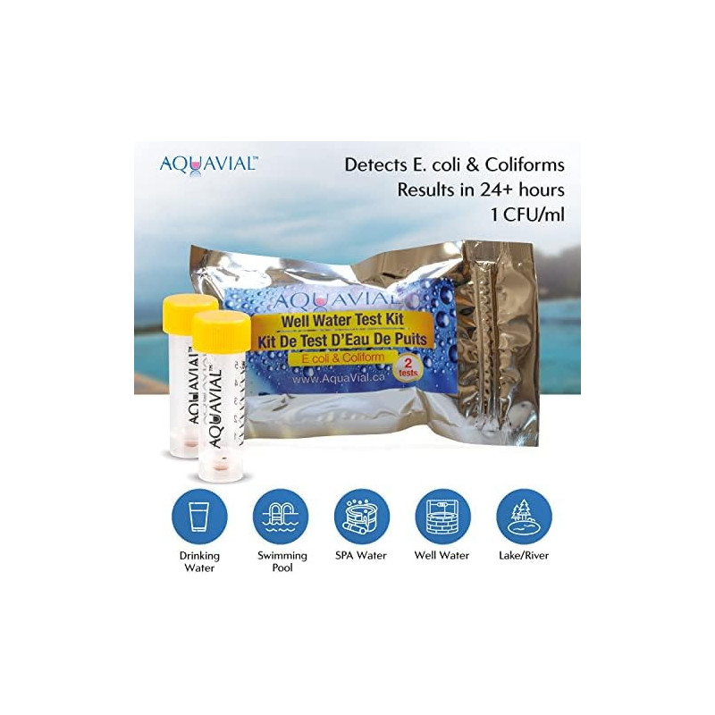 AquaVial Water Testing Kit 2 Pack E Coli and Coliform Water Test Kit for Drinking Water Pool Pond Lake Well Water Quality Bacter
