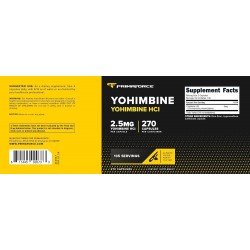PrimaForce Yohimbine HCl 2.5mg 270 Capsules Premium Supplement Boosts Performance Zero Fillers Non-GMO Gluten Free