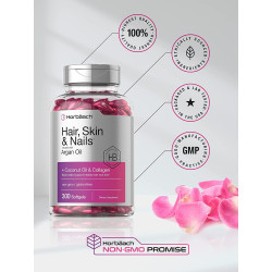 Horbäach Hair Skin and Nails Vitamins  with Biotin Collagen Argan Oil Coconut Oil 300 Softgels Non-GMO Gluten Free Supplement